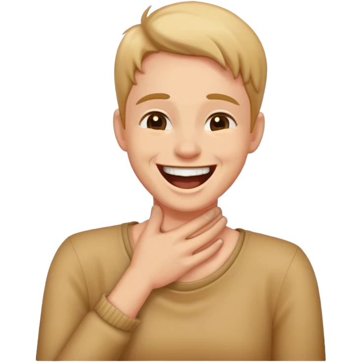 a person laughing while holding neck emoji