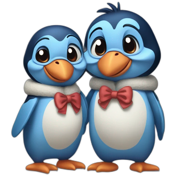 pareja de pingüinos disfrazados de stitch emoji