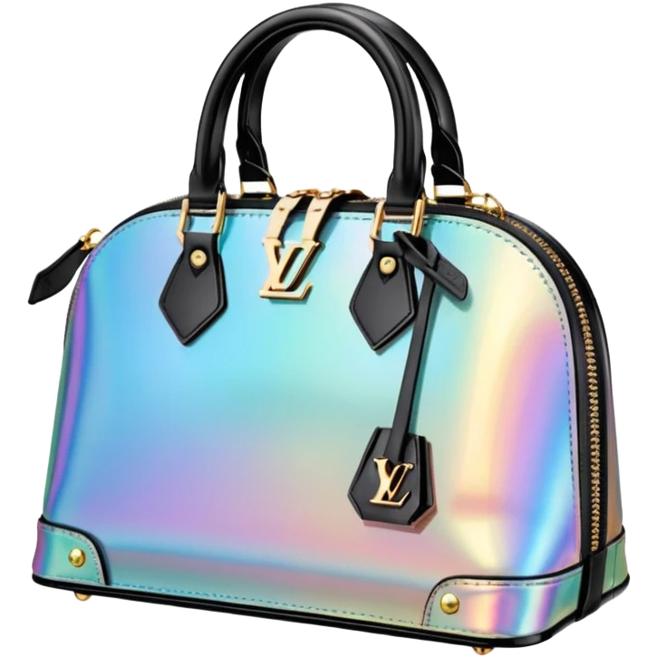 Isolated, rendering, detailed Louis Vuitton bag in futuristic iridescent holographic hues emoji
