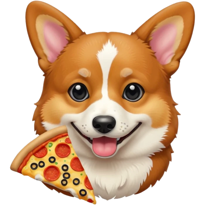 black tri-color corgi eating pizza emoji
