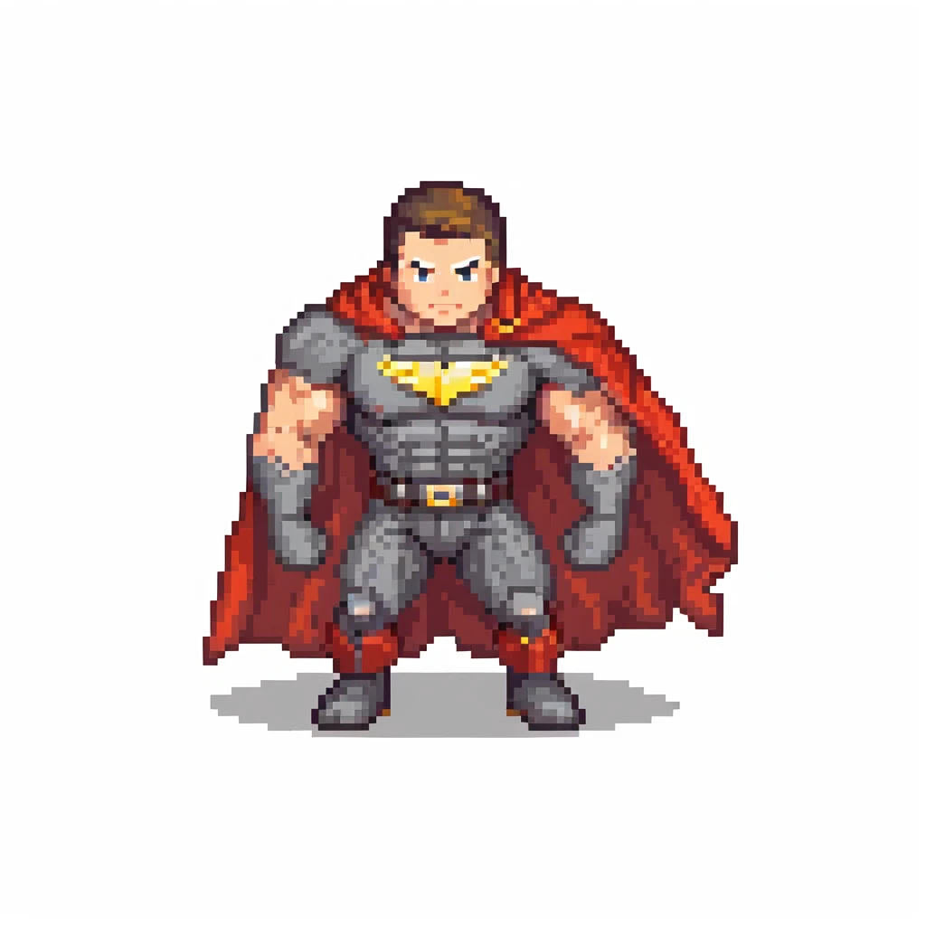 round superhuman icon with super strength, muscular hero with cape emoji