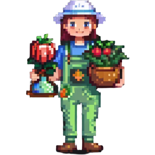Happy gardener with trophy and prize vegetables emoji
