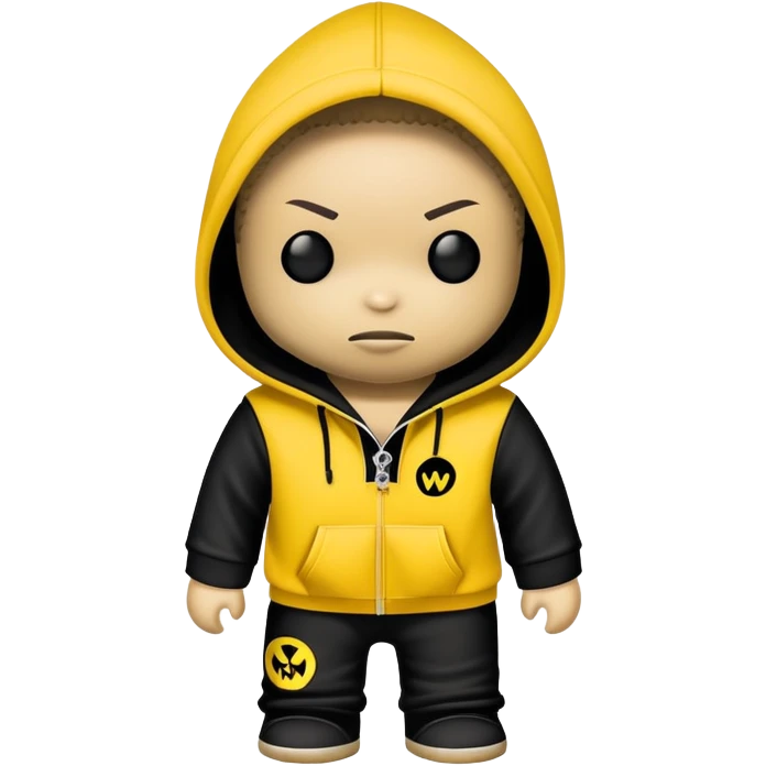 voodoo doll wearing wu-tang clan yellow and black hoodie with W logo emoji