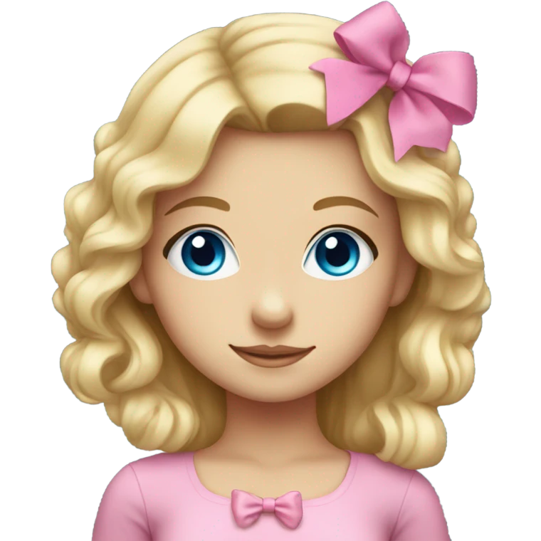 Cute blonde girl with blue eyes and a pink bow in her hair emoji