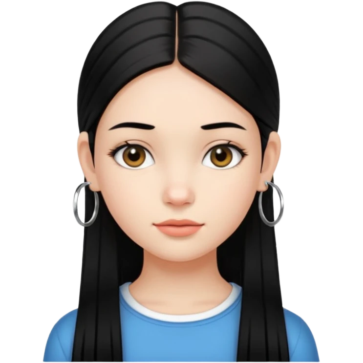 a young girl, with fair skin has medium length straight black hair and with hoops earrings. emoji