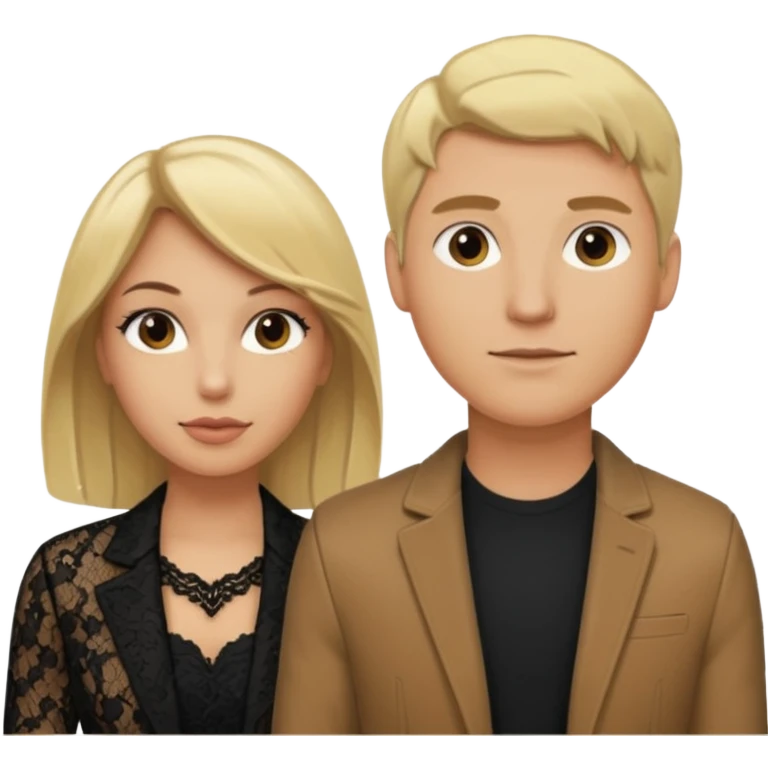 Love tan woman blonde hair and black lace  with blonde man Brown shade jacket emoji