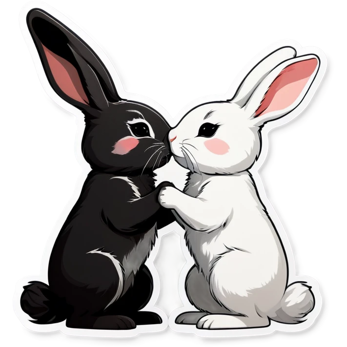 Black rabbit and white rabbit touching noses emoji