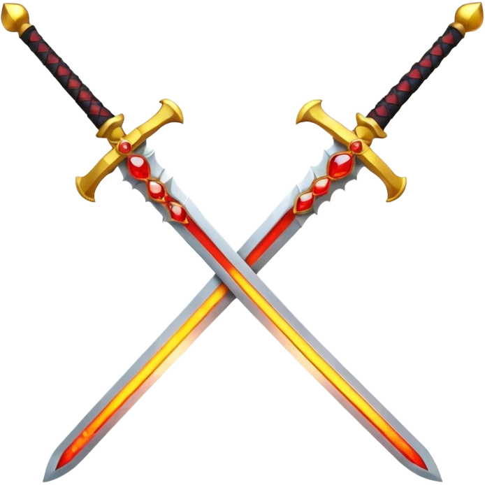 Fully yellow royal two swords crossed fiery with red gems emoji