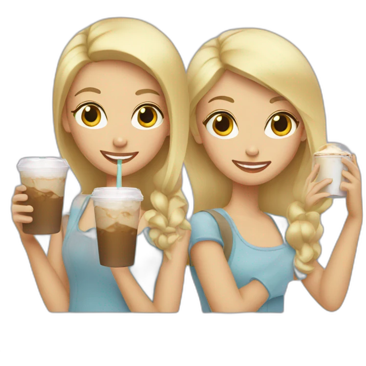 Two Girls with blonde hair drinking iced coffee emoji