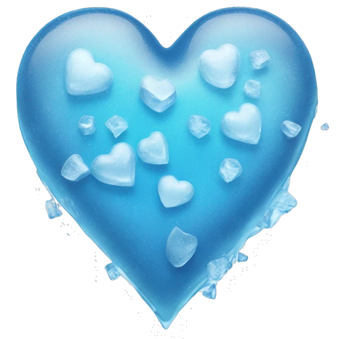 A blue heart frozen in ice with small pieces of ice emoji