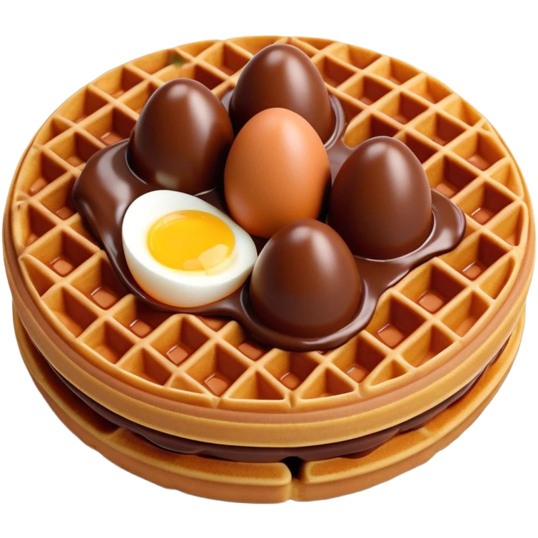 3D rendered hyper-realistic chocolate Hong Kong egg waffle, rich brown color, glossy bubbles with detailed texture, candy-like sheen, playful presentation, soft illumination emoji