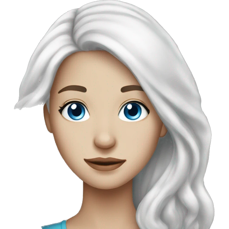 White hair young woman with long hair blue eyes freckles emoji