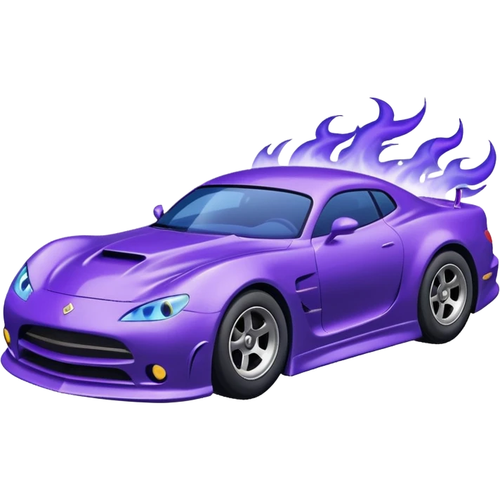 Purple car drifting with navy blue flames coming out of the rear tires. emoji