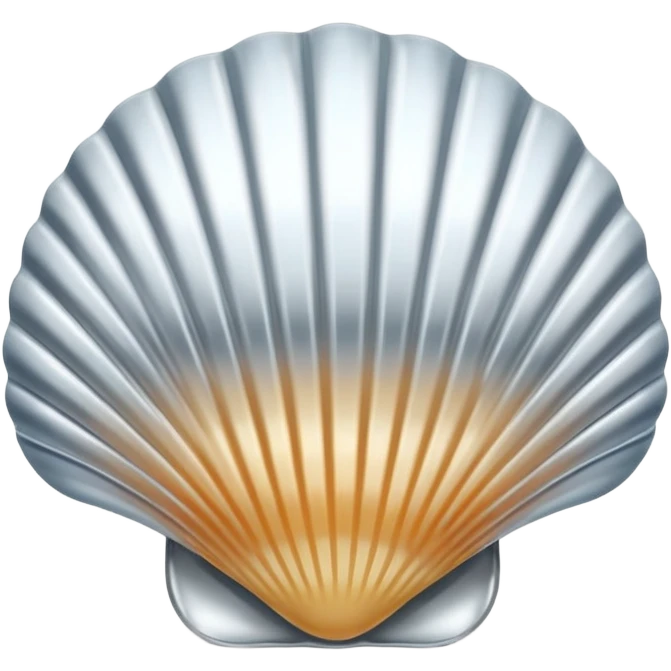 A seashell emoji made of polished silver chrome, smooth curved surface, reflective metallic highlights, elegant minimal design, iOS emoji style, centered, clean white background, soft lighting emoji