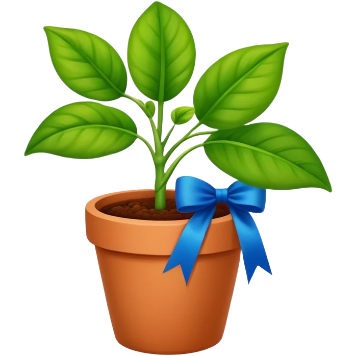 Award-winning plant with blue ribbon in a garden pot emoji