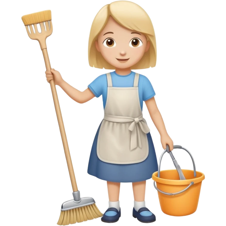 child helping parents with simple chores like sweeping or setting the table, cheerful and helpful emoji