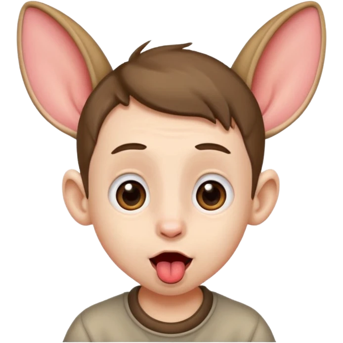 a boy with small eyes with big ears and with his tongue out emoji