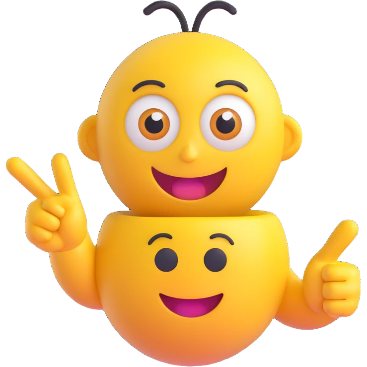 A yellow round emoji character with big eyes and a confident smile, clearly pointing both index fingers at itself. Strong “ME!” expression. Bold cartoon style, isolated on white emoji