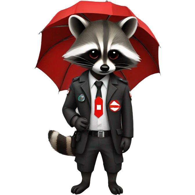 Raccoon with umbrella corporation logo emoji