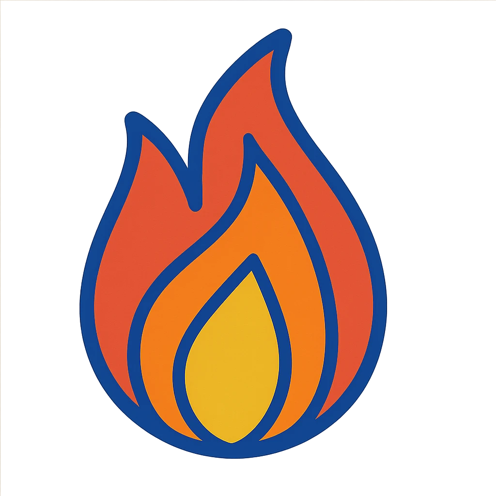 abstract geometric flame with vibrant toon style and blue outline emoji