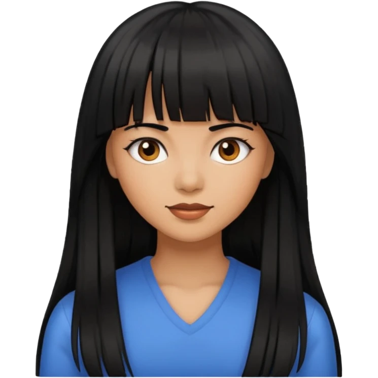 Woman, long black hair with bangs, brown skin  emoji