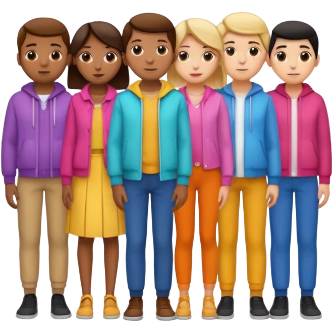A row of five people standing one behind the other, all facing to the right emoji
