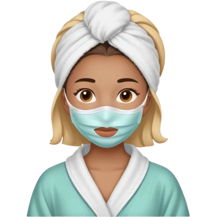 Girl with skin care face mask on and in a robe emoji