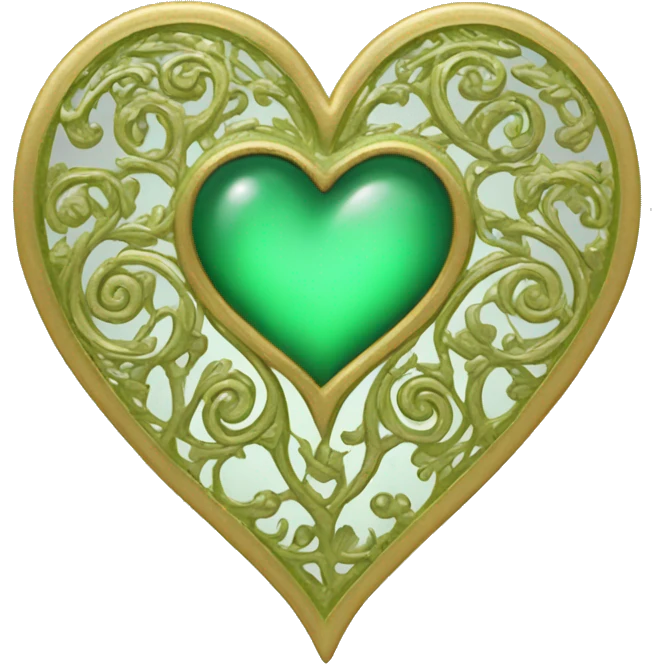 fancy gold filigree green heart emoji