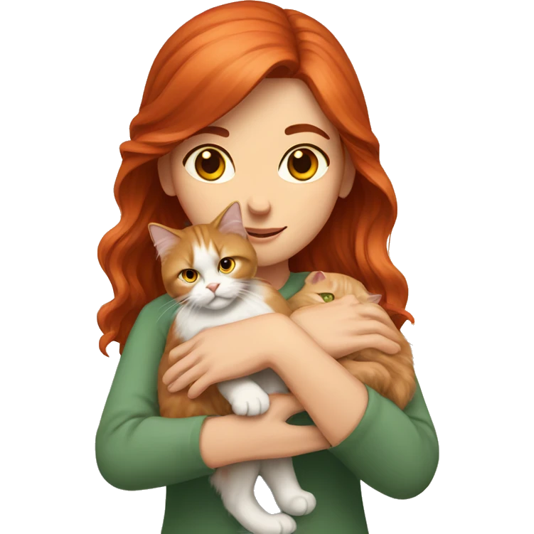 A red-haired girl holds a Persian cat in her hands emoji