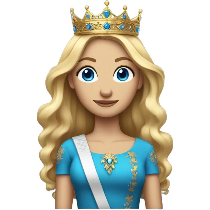 A queen with blonde hair, blue eyes, a crown, and sleek, smooth hair  emoji