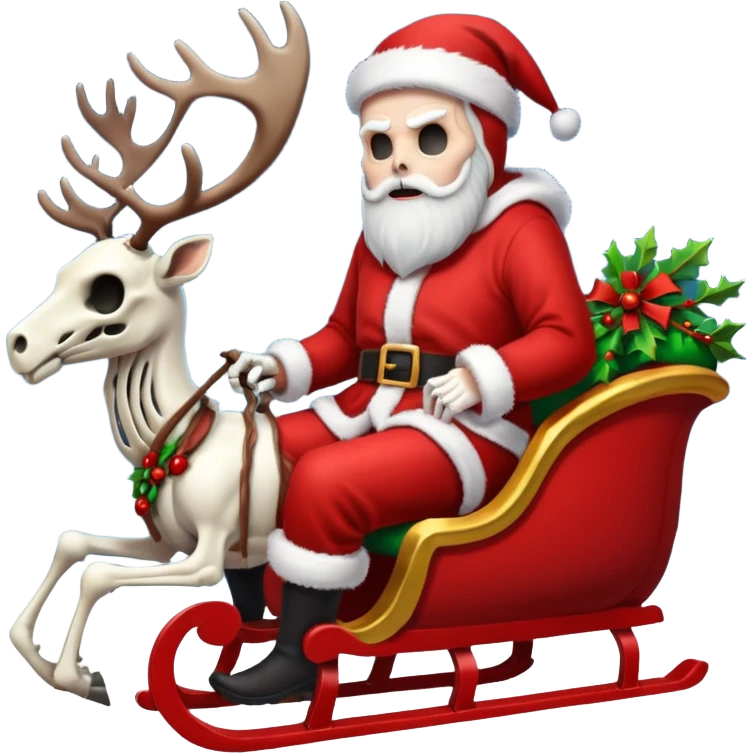 Grim reaper as Santa with a sleigh and skeleton reindeer emoji