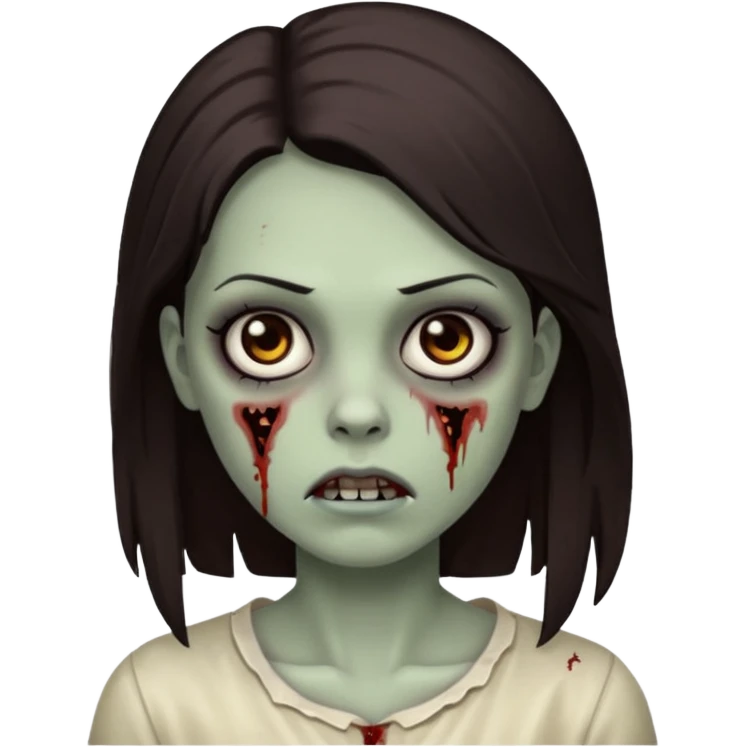 Black eyes, deep brown hair zombie girl emoji