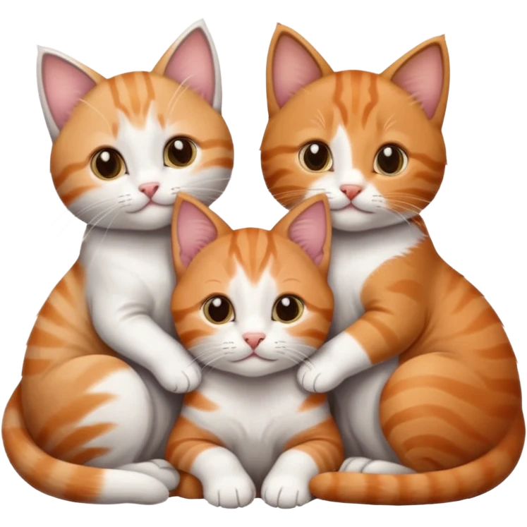 3 kittens cuddling together all different colours, the first one is grey and white, the second is ginger and white and the third is brown tabby and white emoji