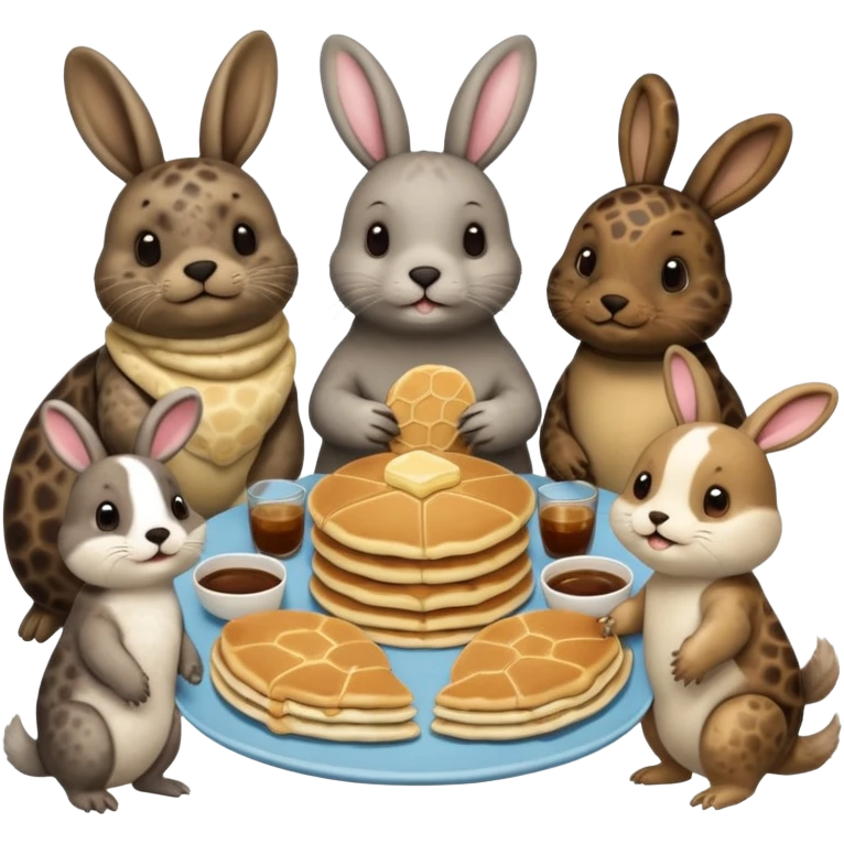 Seal, dog, bunny, turtle eating pancakes in 1 image emoji