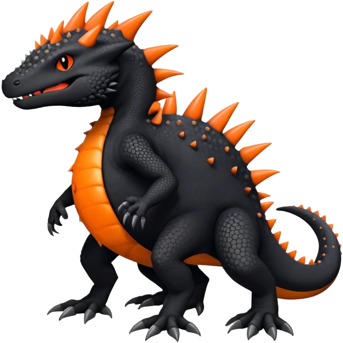 Black Salandit-Tyrunt-Fakémon-creature-hybrid with orange belly (full body) emoji