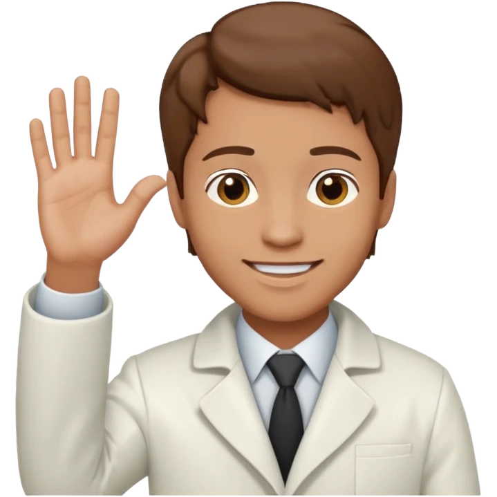 Radiografía de mano sostenida por un hombre con bata blanca  piel clara cabello café saludando emoji