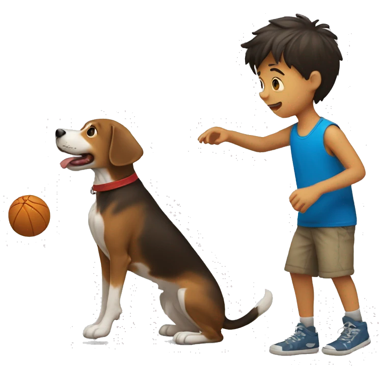 a little boy throwing ball to the dog emoji