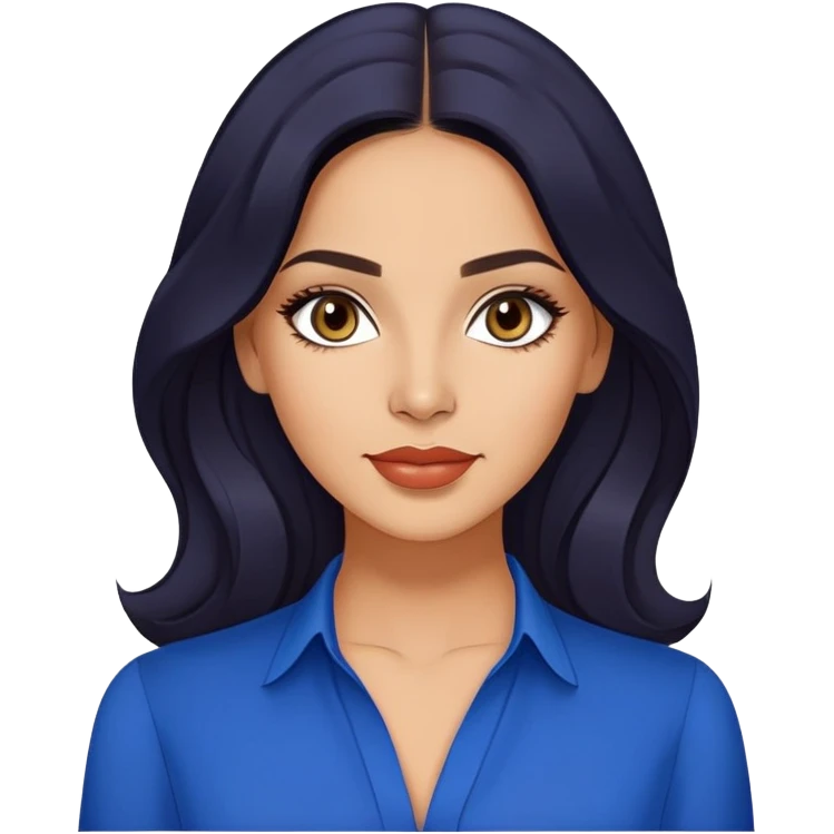 Lynette Torres, Puerto Rican actress with olive-tan complexion, beautiful facial features, bright expressive eyes, defined cheekbones, full lips with warm smile, long flowing dark hair, wearing a stylish blue blouse emoji
