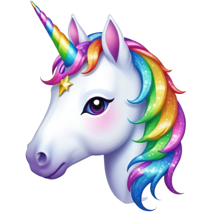 Magical unicorn with rainbow mane and sparkling glitter all around it emoji