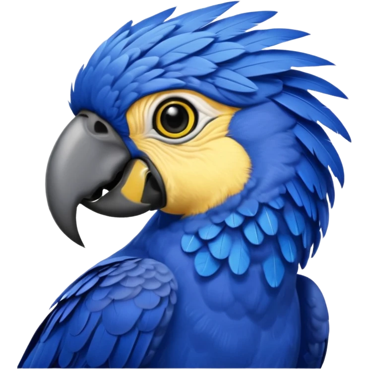 Hyacinth macaw with all blue feathers except for yellow around beak and eyes emoji