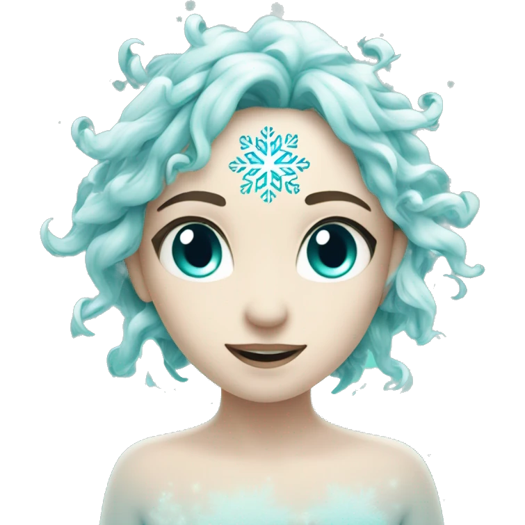 A delicate turquoise snowflake with white accents, glowing softly, floating in a wintery scene. emoji