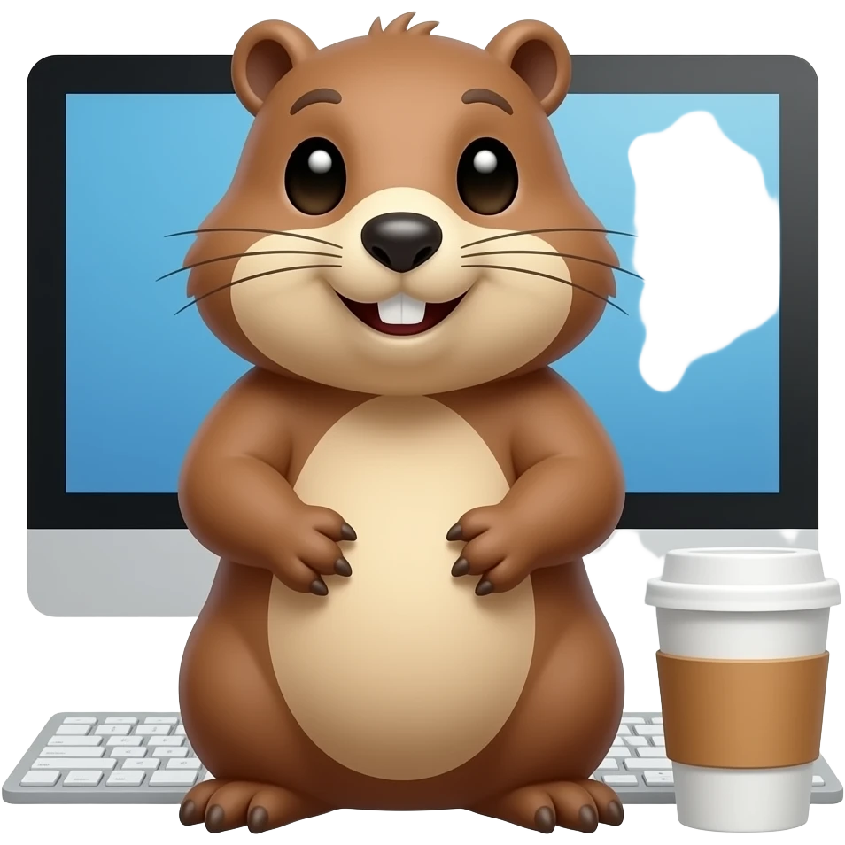 Marmotte devant ordi avec Cafe emoji