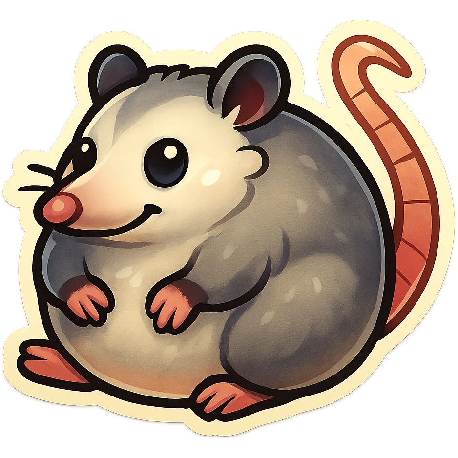 chonky round cartoon possum, sticker style emoji