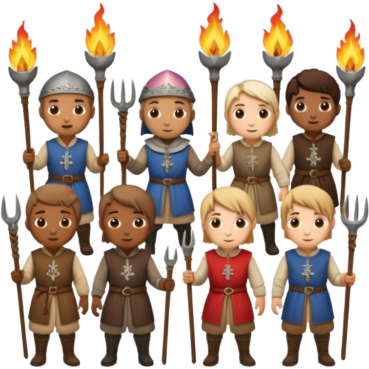 les villageois qui certains ont des fourches + torches (pas des fourches enflammer!) sapé en moyen age emoji