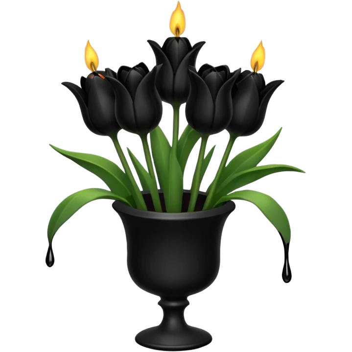 goth tulip bouquet, black tulips, candle beside the bouquet emoji