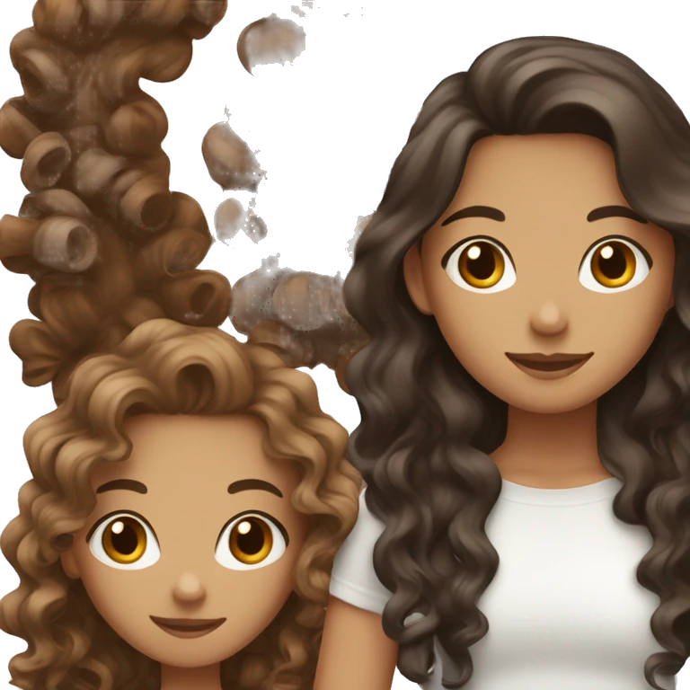 2 girls, one is black with brown long curly type 3c hair, and the other is white with long wavy brown hair emoji