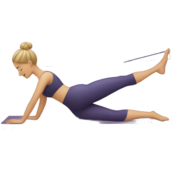 A woman doing Pilates with an elastic band on her foot emoji