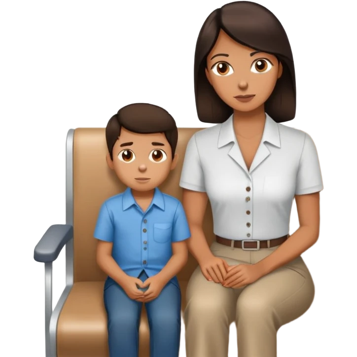 Paciente mujer en sala de espera con su hijo emoji