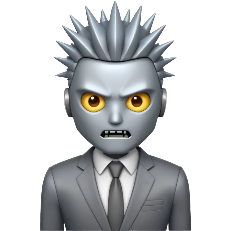 Robot emoji with a "Karen" haircut and angry facial expression, make it look comically robotic (closer to Robot than Human) emoji