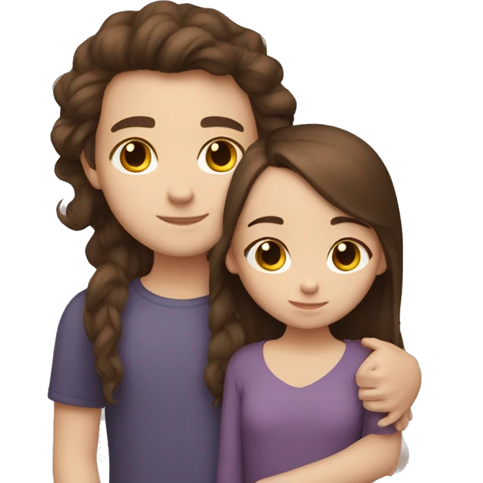 Little sister with brunette hair hugging big brother with brunette hair white skin emoji